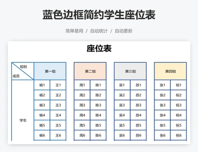 蓝色边框简约学生座位表