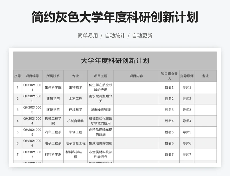 简约灰色大学年度科研创新计划