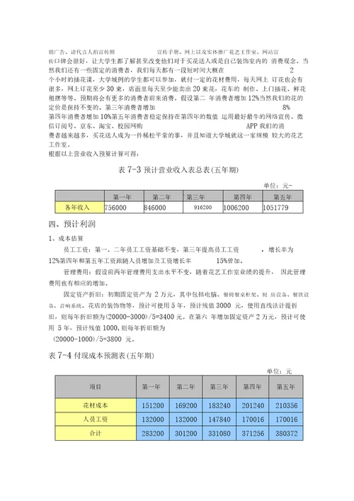 开一家花店的,商业计划书之财务分析部分