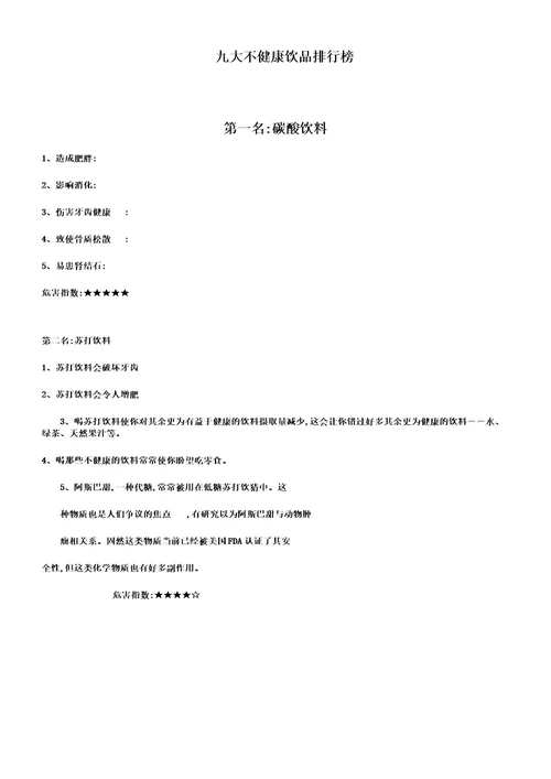 九大不健康饮品排行榜