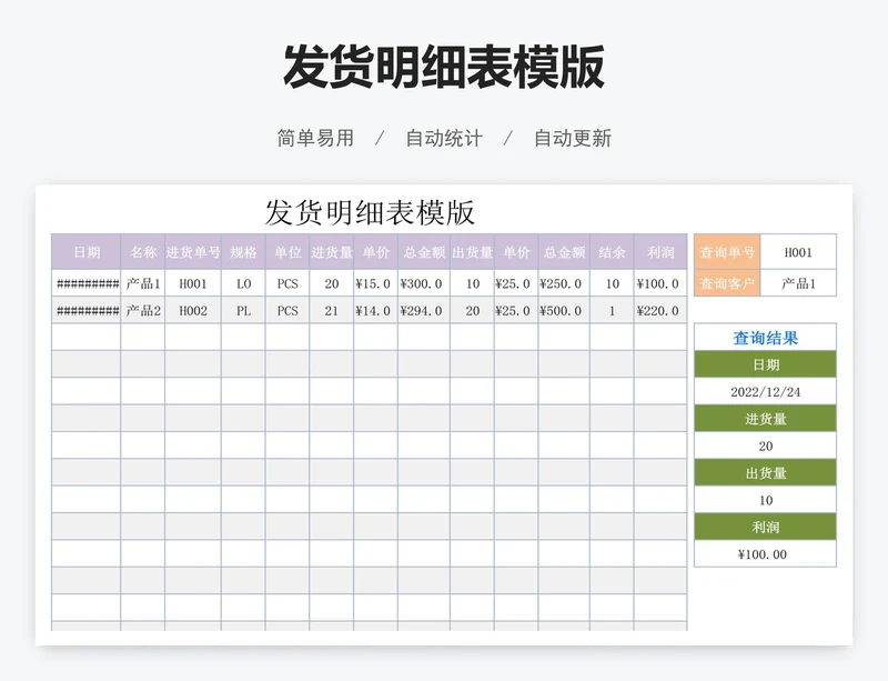 发货明细表模版