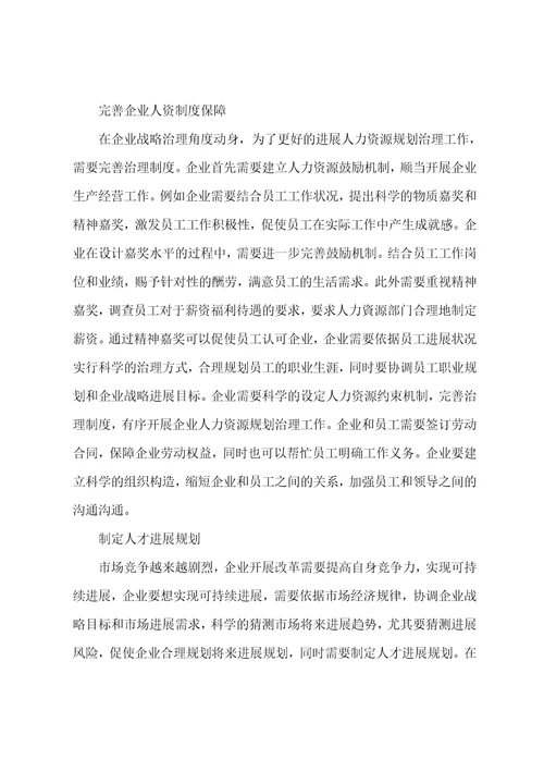 企业战略管理层面的人力资源规划