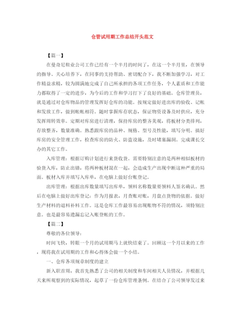 精编之仓管试用期工作总结开头范文.docx