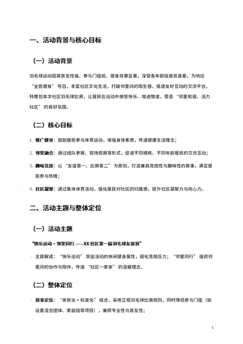 通用社区羽毛球比赛活动策划书