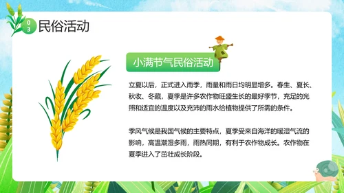 绿色卡通小满节气介绍，稻草人PPT模板
