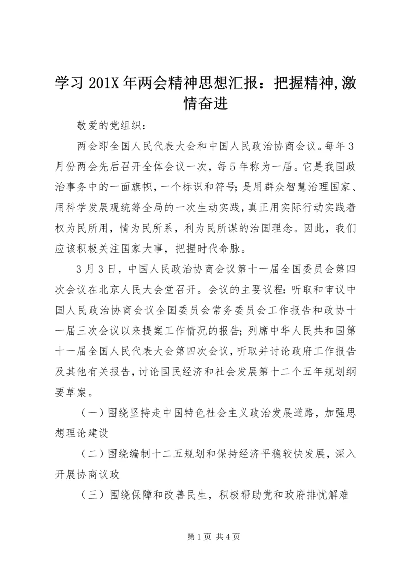 学习201X年两会精神思想汇报：把握精神,激情奋进.docx