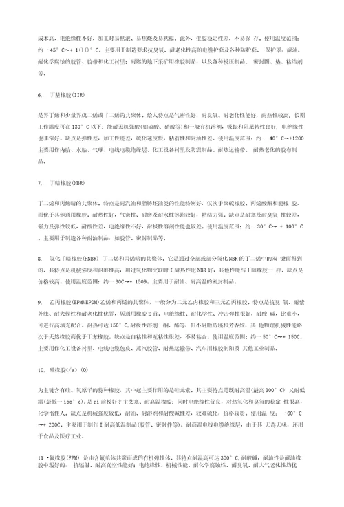 常用橡胶的技术性能指标参数