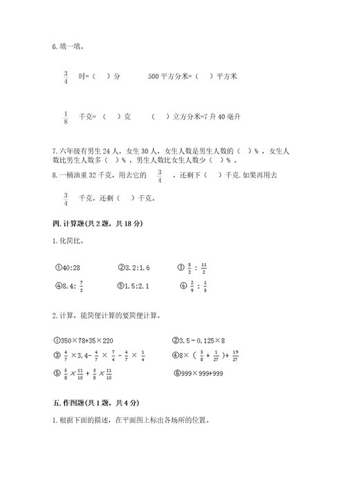 小学六年级上册数学期末测试卷及参考答案黄金题型