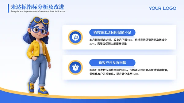 蓝色3D可爱小人工作汇报PPT模版
