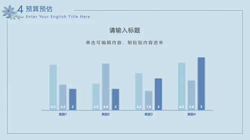 水彩花卉蓝色PPT模板