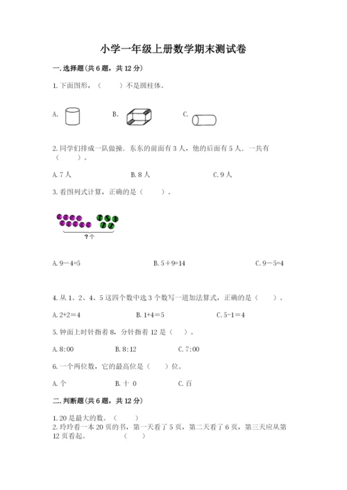 小学一年级上册数学期末测试卷精品（易错题）.docx
