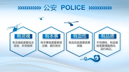 蓝色大气警察述职报告动态PPT模板