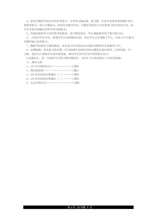 人教版小学数学一年级下册复习计划.docx