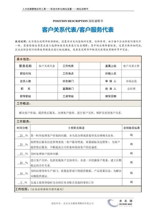 岗位说明书：客户关系代表 客户服务代表.docx