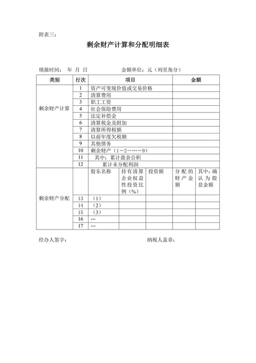 清算所得税申报表