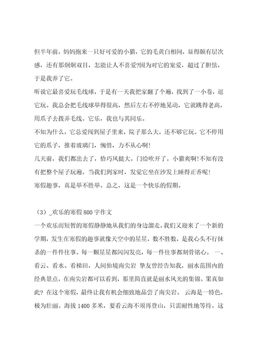 快乐的寒假800字作文集锦15篇作文