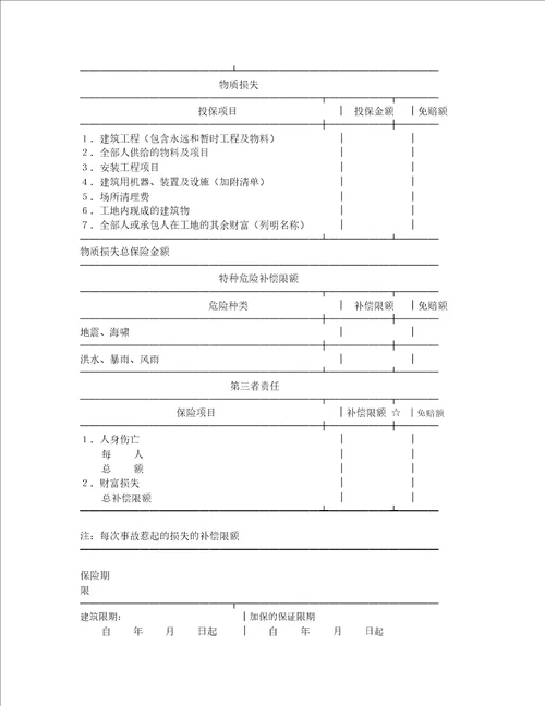 建筑工程投保申请书