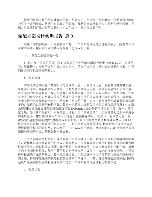 储配方案设计实训报告