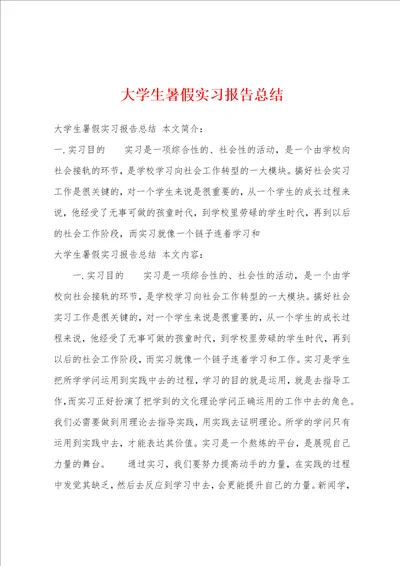 大学生暑假实习报告总结