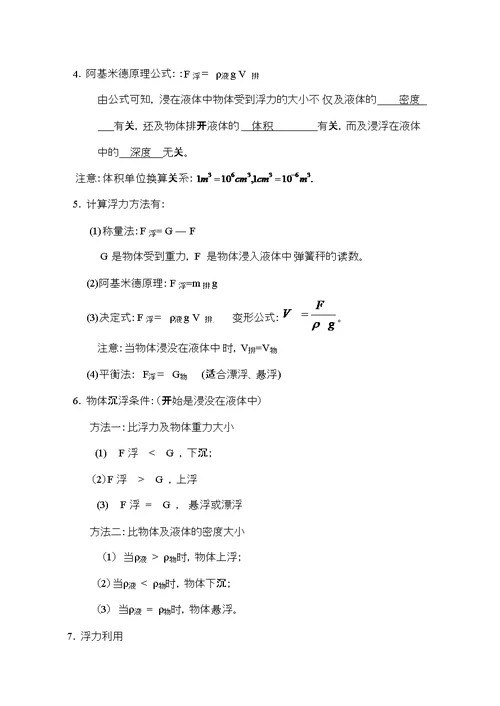 沪科版八年级物理下册期末知识点总结[005]