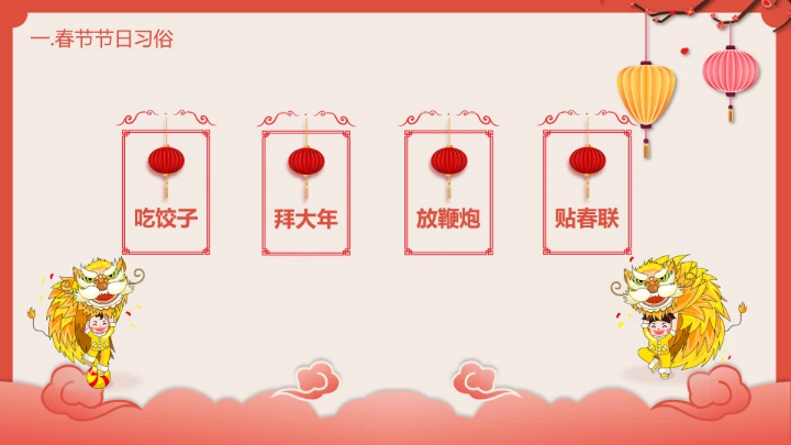 喜庆中国风春节介绍春节习俗简介PPT模板