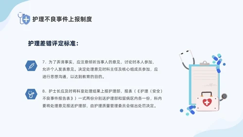 蓝色商务简约插画风医疗护理不良事件报告制度ppt