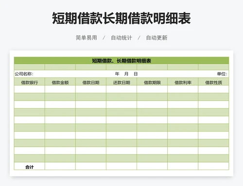 短期借款长期借款明细表