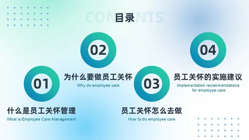 蓝绿色渐变简约几何形状风格员工关怀管理PPT