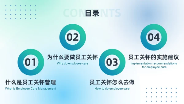 蓝绿色渐变简约几何形状风格员工关怀管理PPT