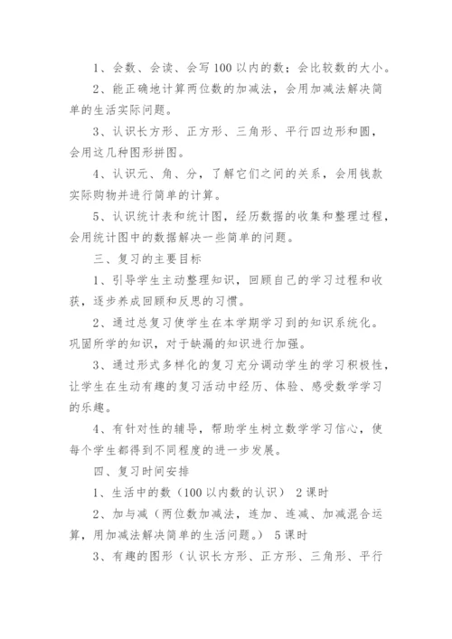 一年级数学下册期末复习计划.docx