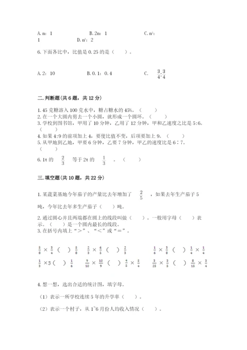 2022六年级上册数学期末测试卷及参考答案（达标题）.docx