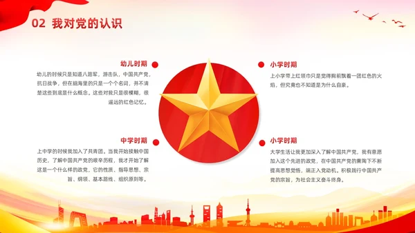 红色简约党政党课党建入党发展对象答辩PPT建党节