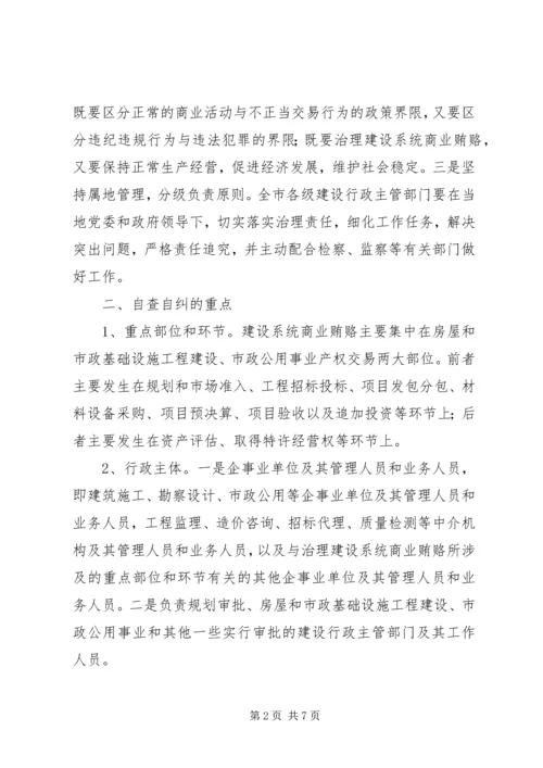 全市建设系统治理商业贿赂自查自纠实施意见.docx