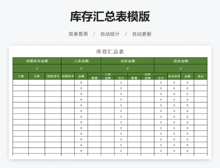 库存汇总表模版