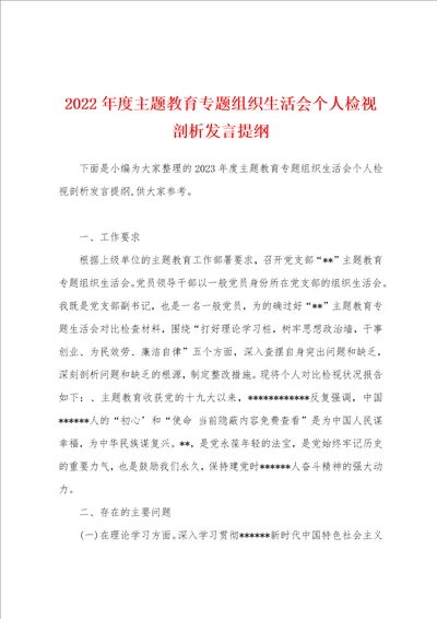 2023年度主题教育专题组织生活会个人检视剖析发言提纲