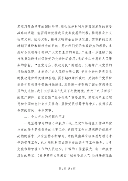 文化市场管理办公室稽查员党性分析材料 (5).docx