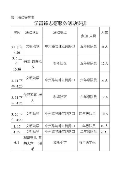 小学学雷锋志愿服务活动方案设计