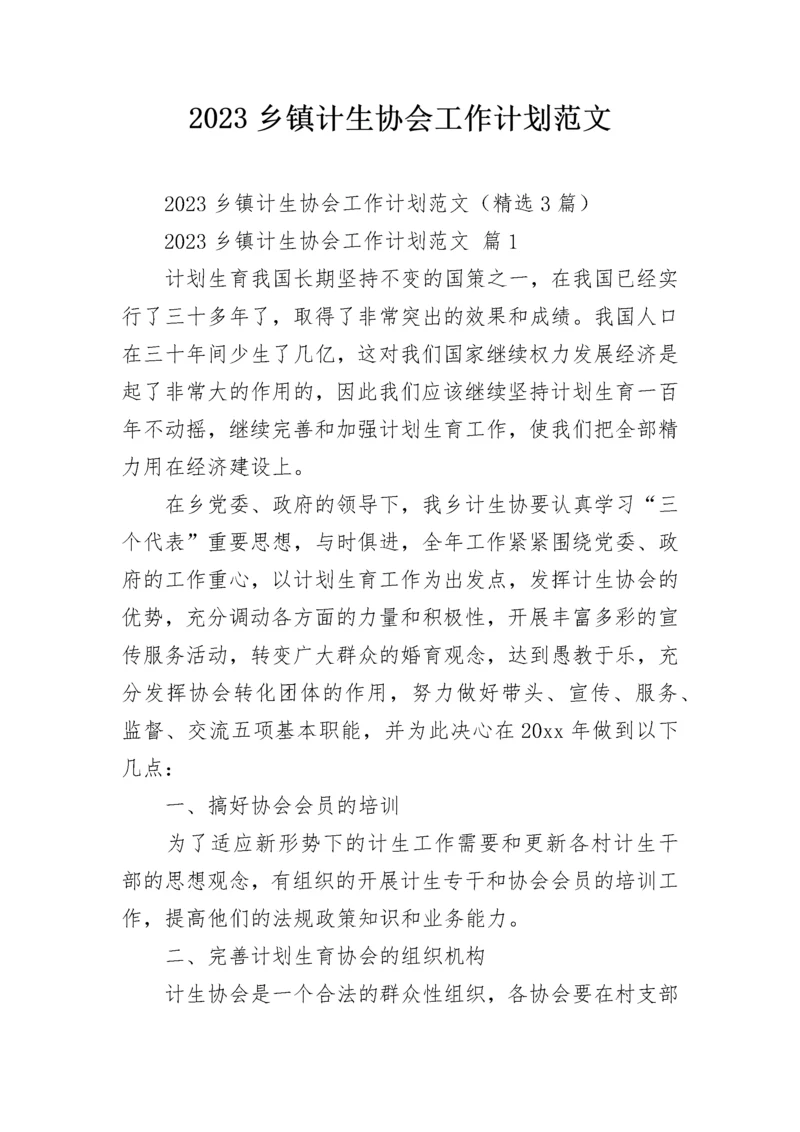 2023乡镇计生协会工作计划范文.docx