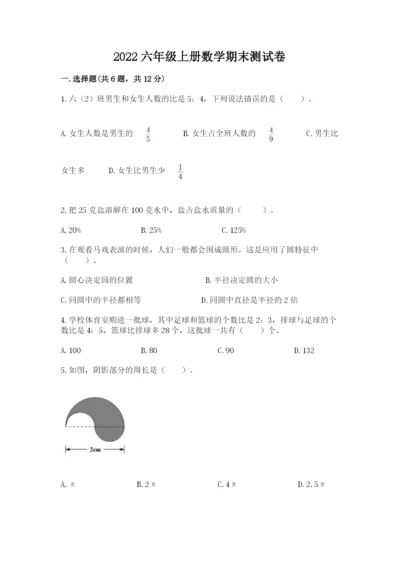 2022六年级上册数学期末测试卷含答案【研优卷】.docx