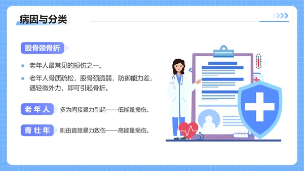 蓝色插画风股骨颈骨医护人员培训讲座医学护理PPT