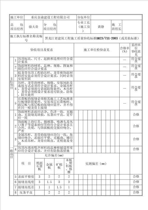 DB装饰工程检验批资料全套