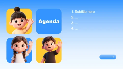 蓝黄色3D卡通风学生会自我介绍PPT主体模板