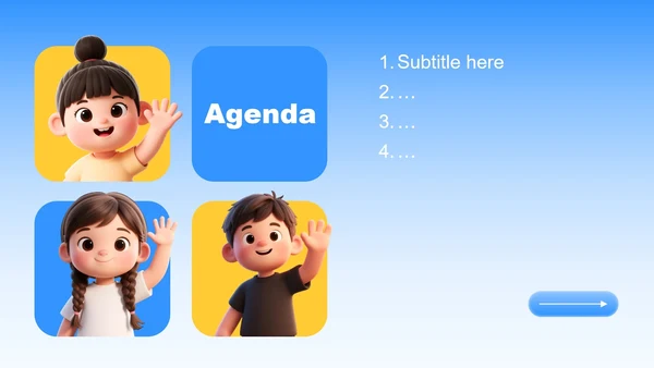 蓝黄色3D卡通风学生会自我介绍PPT主体模板