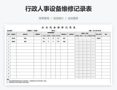 行政人事设备维修记录表