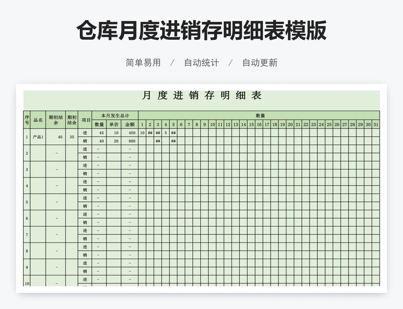 仓库月度进销存明细表模版