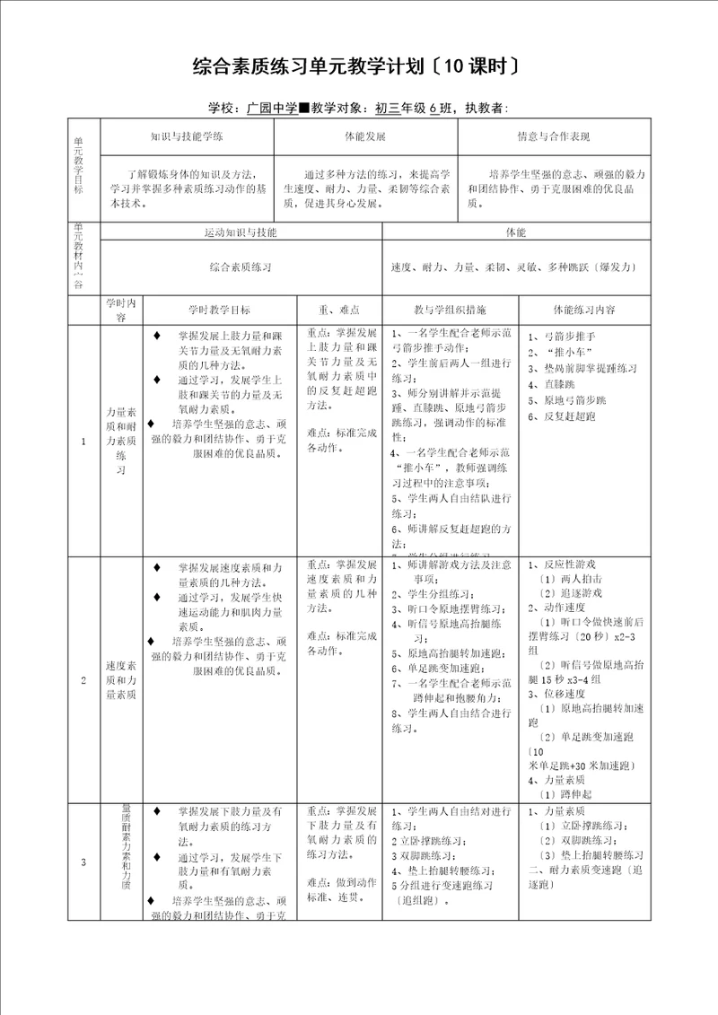 体能训练公开课教案