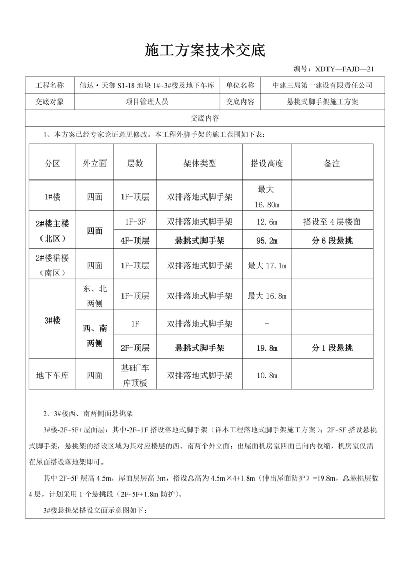 信达天御S1-18地块悬挑式脚手架施工方案技术交底.docx