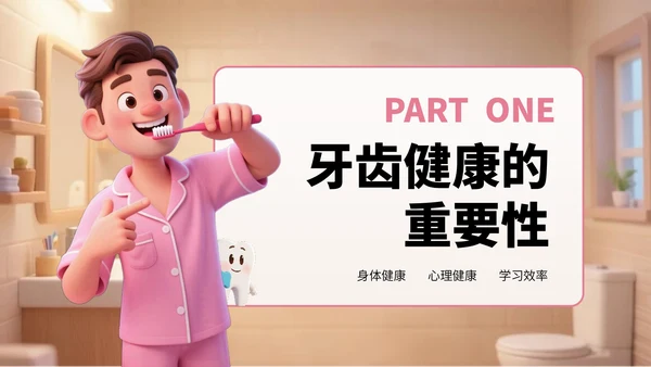 粉棕色卡通风爱牙日宣传PPT