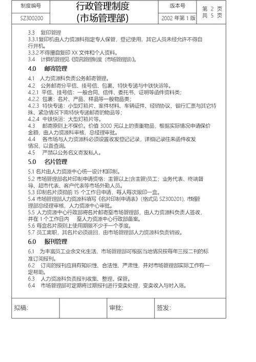 市场管理部行政管理制度