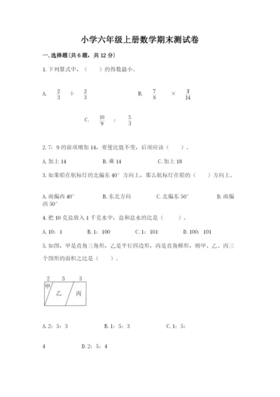 小学六年级上册数学期末测试卷（网校专用）word版.docx